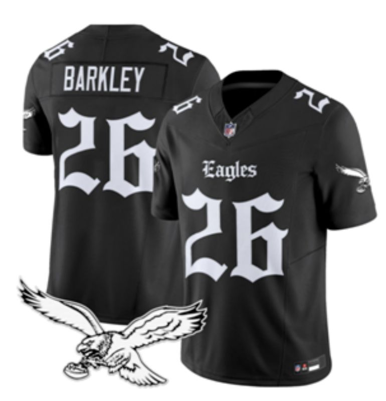 Men 2026 Philadelphia Eagles #26 Barkley Black 7th generation Nike Limited NFL Jersey style 03